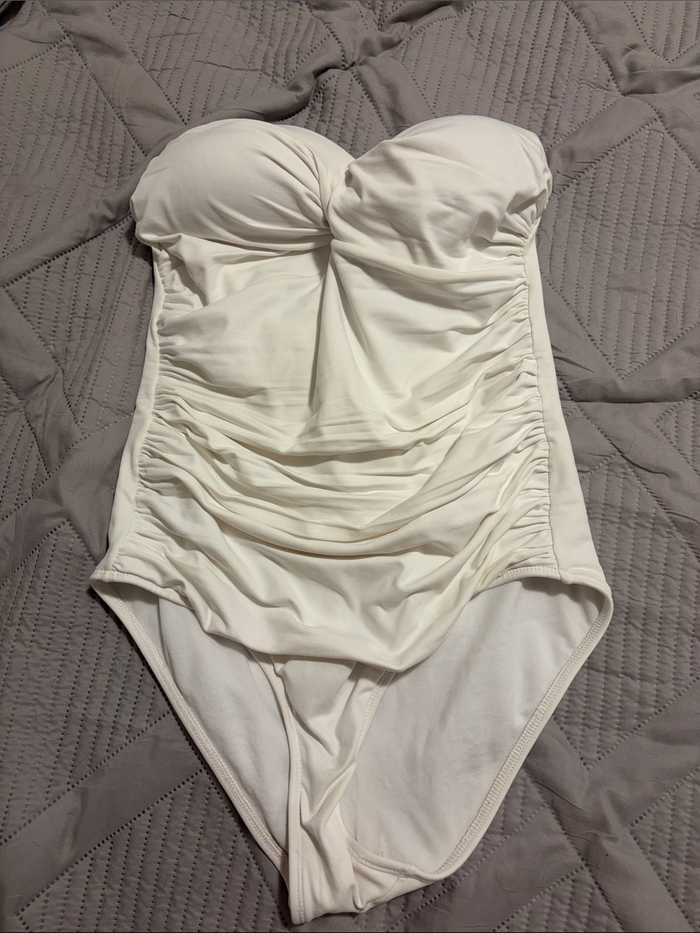 Strapless Ruched One-Piece Swimsuit - White